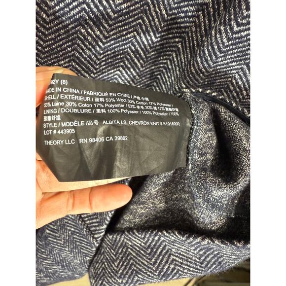 Theory Albita Wool Blend A-Line Long Sleeve Dress Blue Gray Herringbone Size 8 - Picture 9 of 9